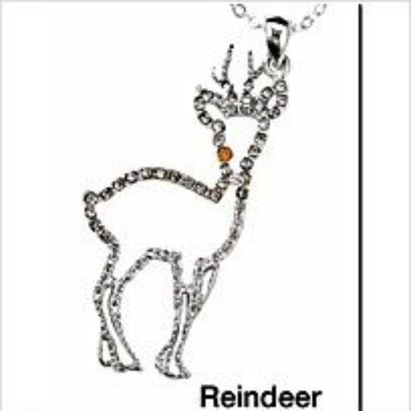 New in box! NWT Avon reindeer necklace, silver tone deer pendant / chain holiday - Picture 1 of 3